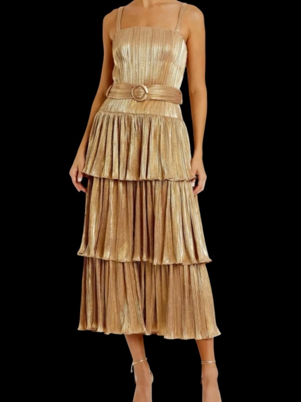 Mac Duggal Liquid Gold Tiered Dress NWT Size 2